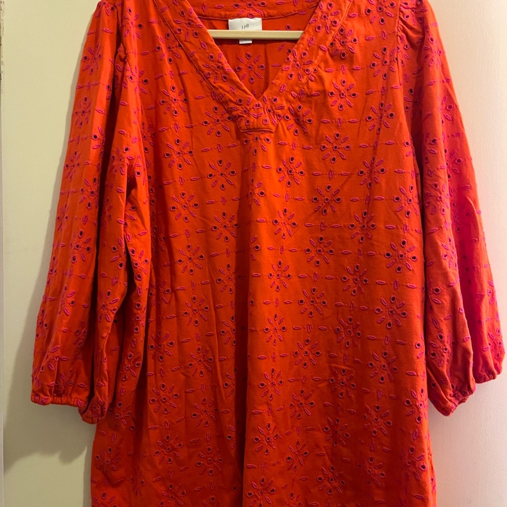 J. Jill Red Top with Pink Embroidery